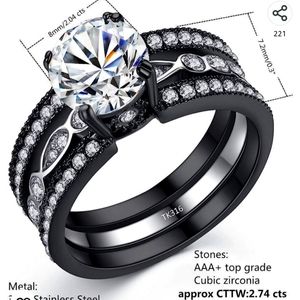 Mabella Cubic Zirconia Black Wedding Engagement Ring Set Wedding Band